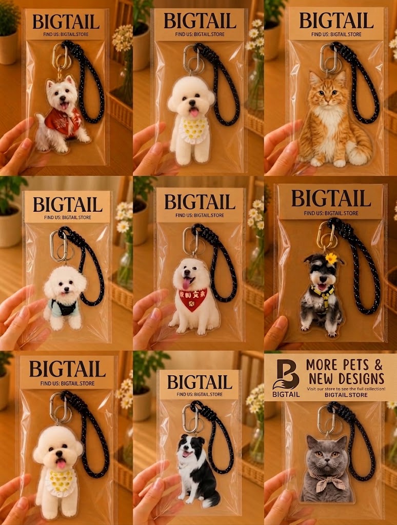 Customized Pet Keychain – Acrylic Pet Portrait Charm for Pet Lovers
