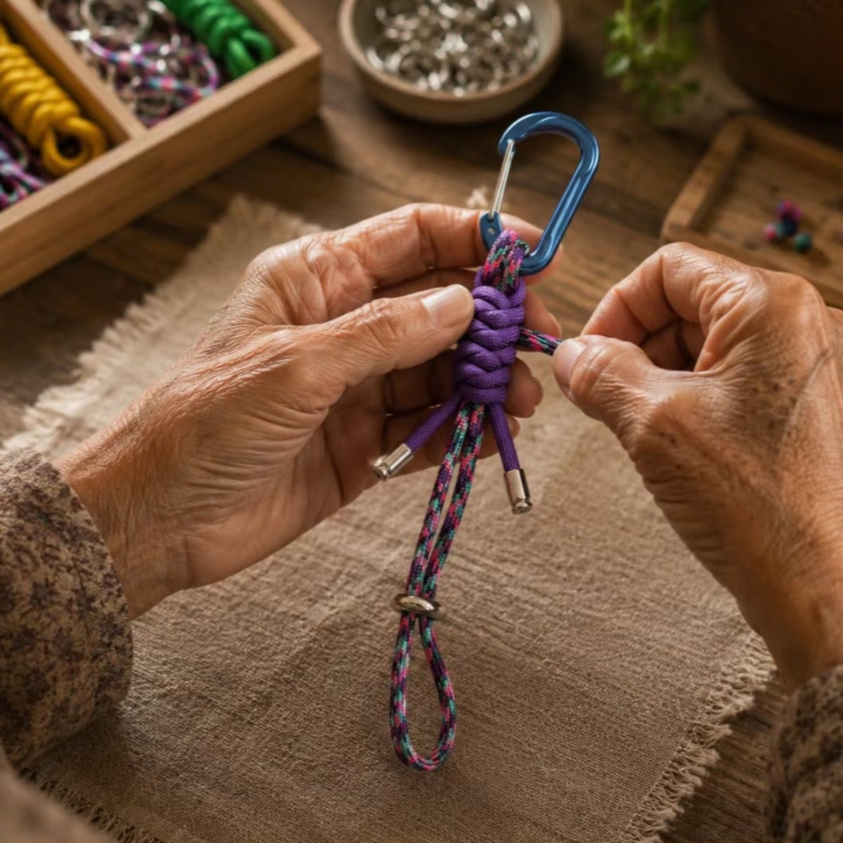 Hand-Woven Paracord Water Bottle Lanyard with Carabiner